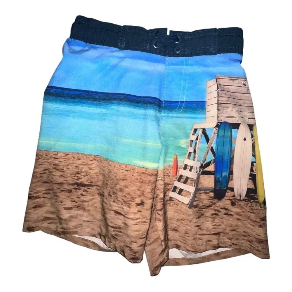 Lot of Two Boy's Swim Trunks Minecraft & Wonder Nation Beach Scene Small 6/7 EUC